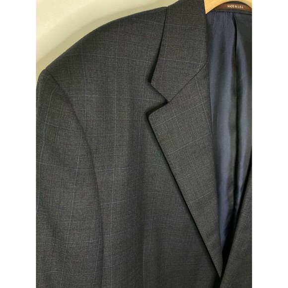 Hickey Freeman 46L Addison Tasmanian Navy Windowpane Loro Piana Wool Blazer